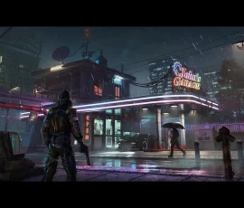 Concept Art & Illustration - cyberpunk gas station at night