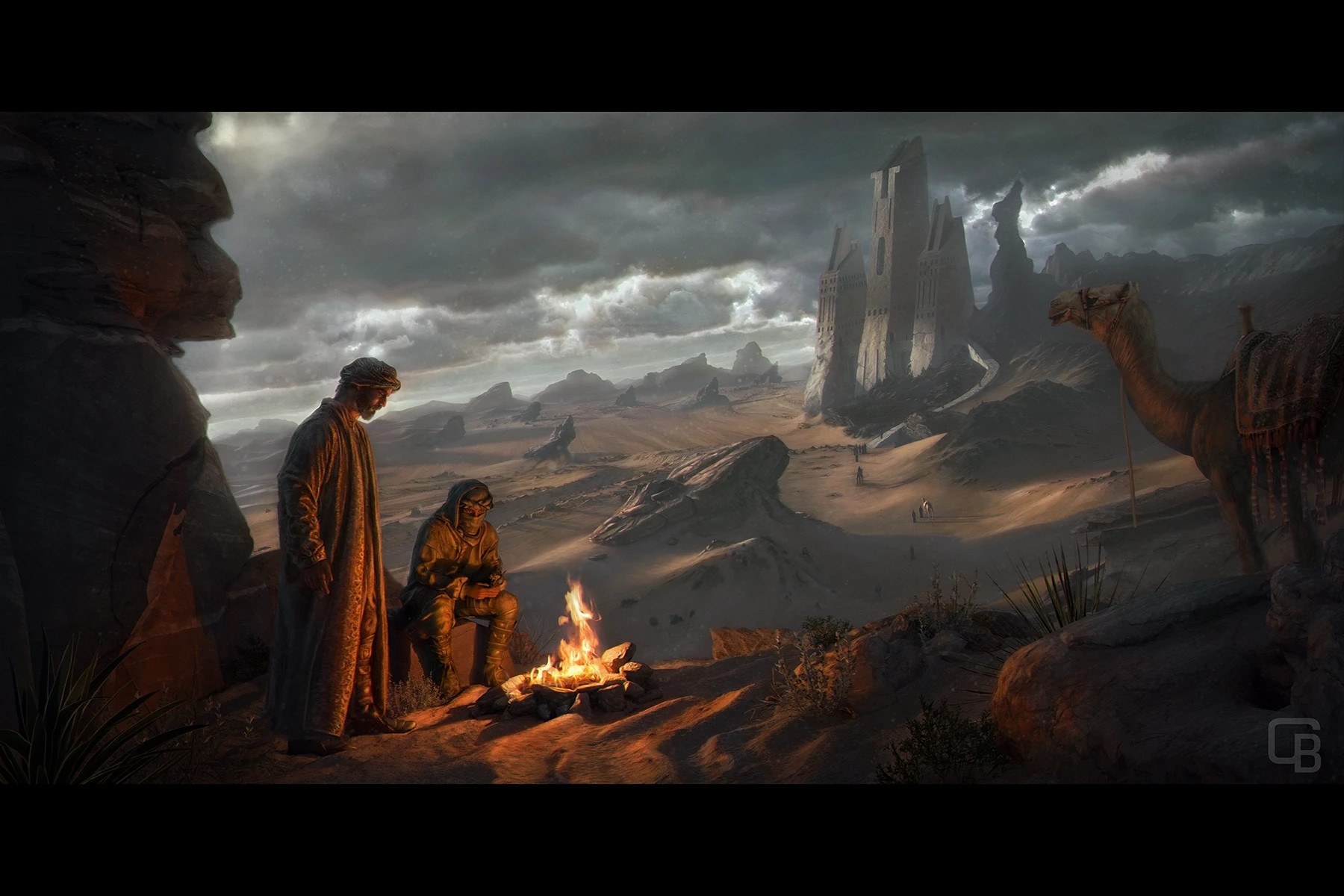 Illustration desert temple firecamp