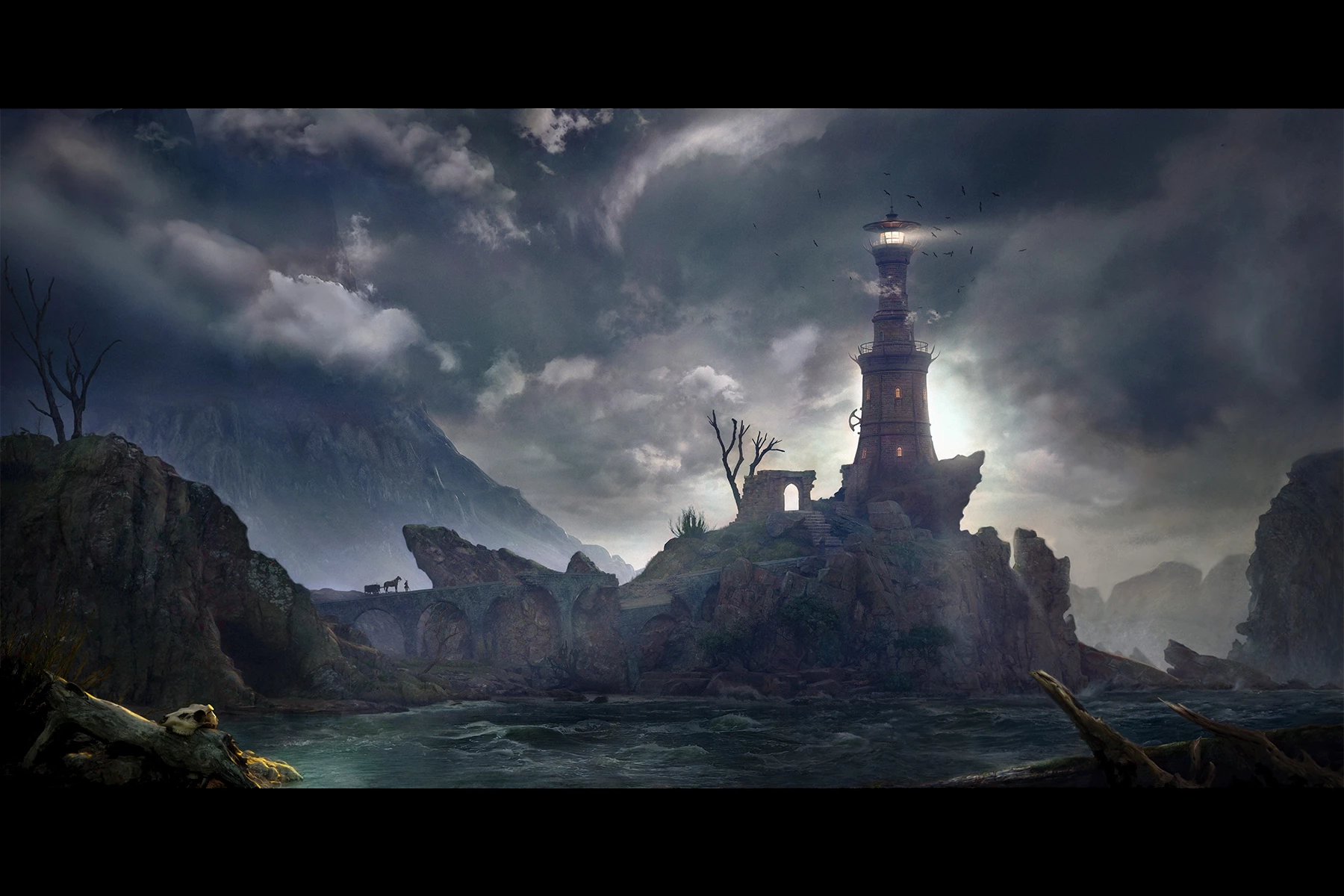 Concept Art & Illustration - medieval lighthouse on a cliff